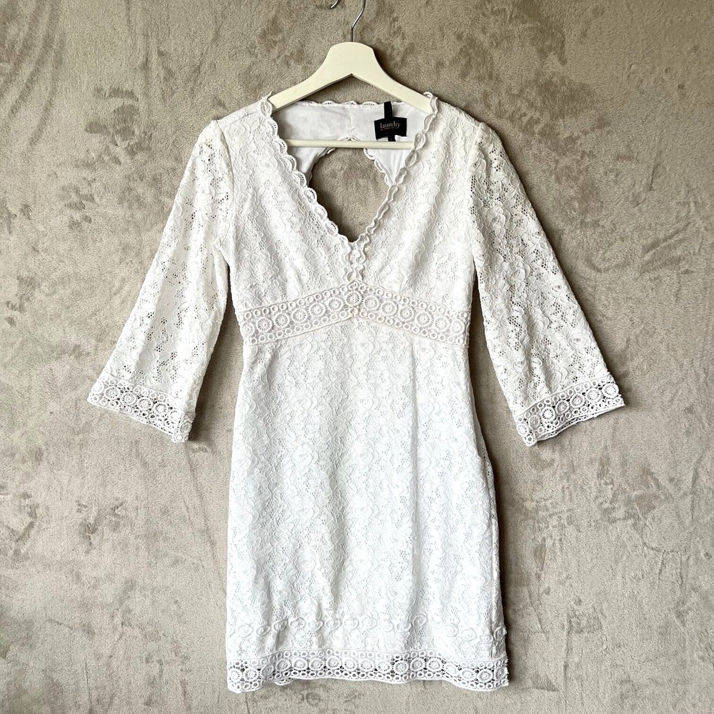 Laundry by Shelli Segal White Retro Lace Dress Size 2